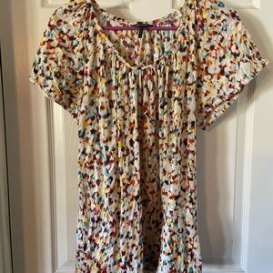 Daisy Fuentes Cream Short-Sleeve Top with Multicolor Abstract Print